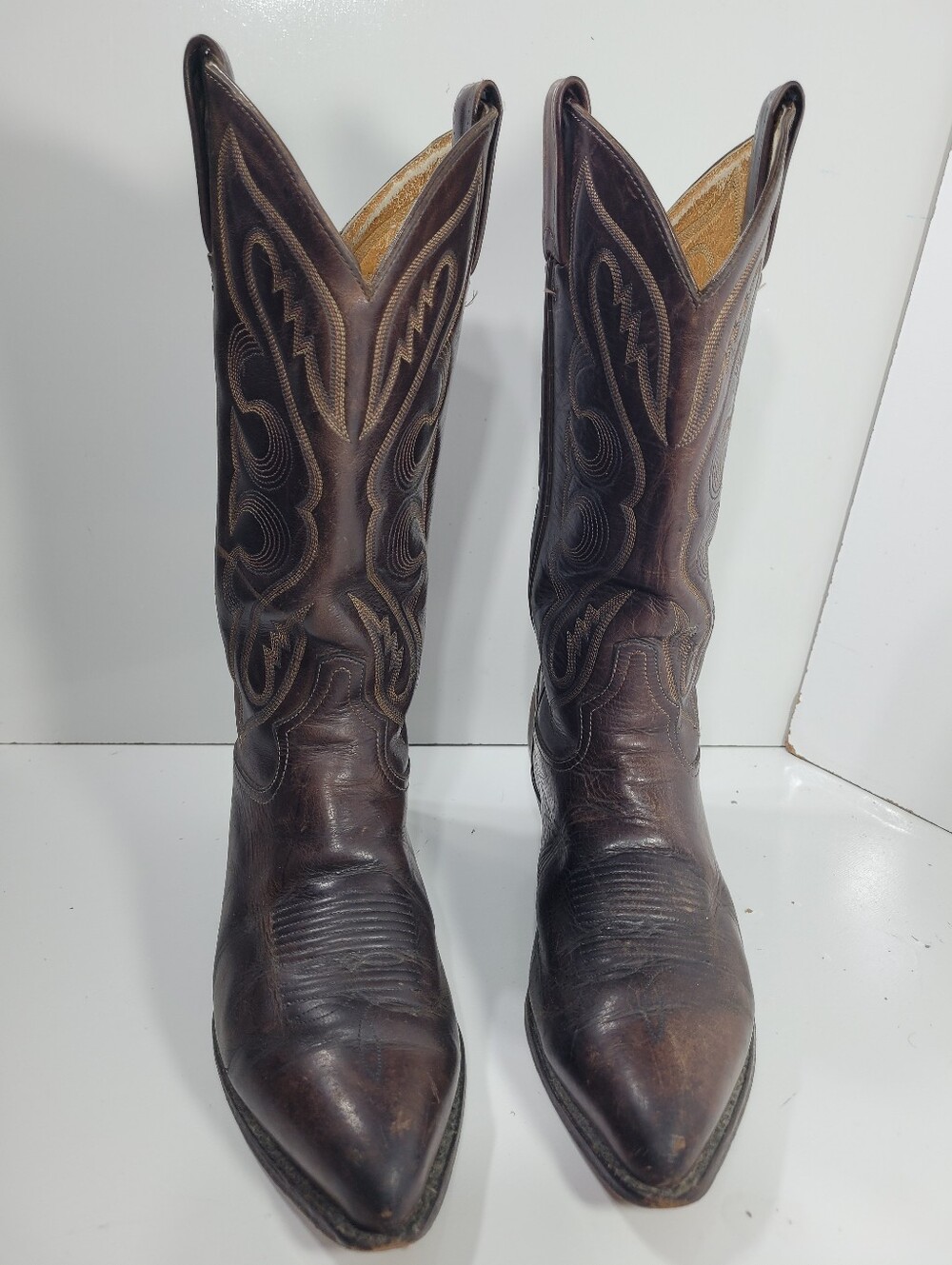 Tony Lama 6468 Vintage Brown Leather Cowboy Boots Mens 7.5 D Western Made In USA